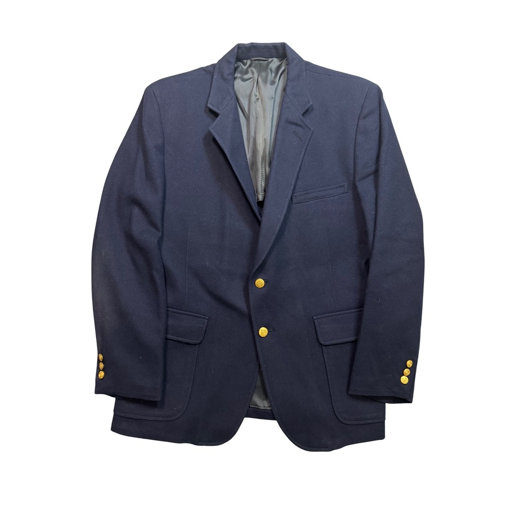 Meyers Lexington Kentucky Mens Vintage Navy Wool Blazer Gold Crest Buttons USA
